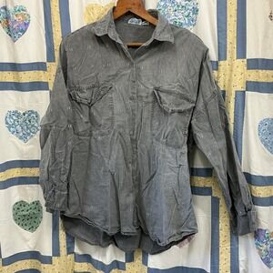 Pinot Noir Gray Textured Button Up Long Sleeve Shirt Women Size L